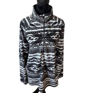 Eddie Bauer Women Quarter Zip Black White Southwest Fleece Pullover EUC 2X